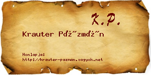 Krauter Pázmán névjegykártya